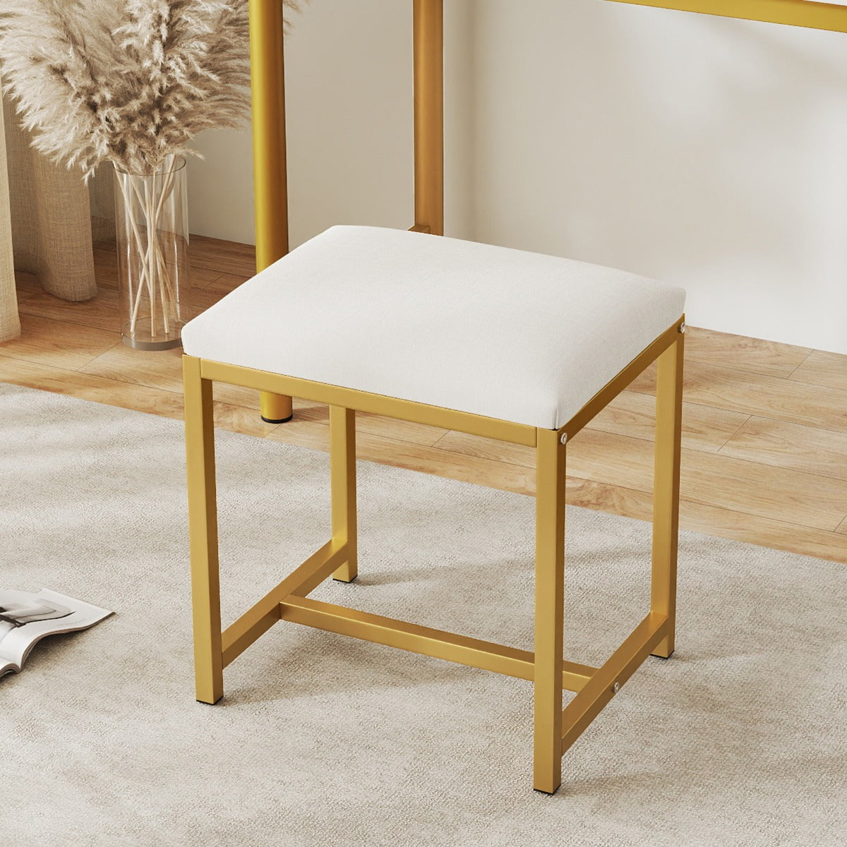Sgabello vanity sedia trucco con cuscino morbido imbottito, Sgabello poggiapiedi compatto per camera-Sgabelli