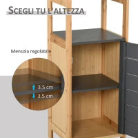 Mobiletto da Bagno Salvaspazio in Bambù, Armadietto da terra con Ripiano per Camera da letto, Grigio