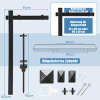 Palo per Cartelli Immobiliari da 183 cm, Palo per Cartelli di Vendita UPVC per Cartelli di Vendita Garage, in Affitto, Vendita Immobiliare, Braccio da 91 cm (Nero)