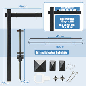Palo per Cartelli Immobiliari da 183 cm, Palo per Cartelli di Vendita UPVC per Cartelli di Vendita Garage, in Affitto, Vendita Immobiliare, Braccio da 91 cm (Nero)