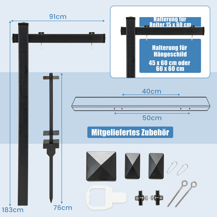Palo per Cartelli Immobiliari da 183 cm, Palo per Cartelli di Vendita UPVC per Cartelli di Vendita Garage, in Affitto, Vendita Immobiliare, Braccio da 91 cm (Nero)