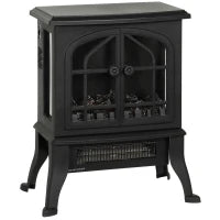 Camino elettrico con effetto fiamma 3D, 1800/900 W, termostato regolabile, 39x24x48cm, Nero