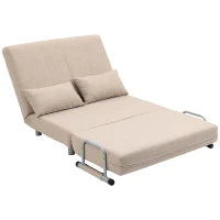 Divano Letto 2 Posti 3 in 1 Convertibile in Poltrona Reclinabile e 4 Cuscini, 102x82x81 cm, Beige