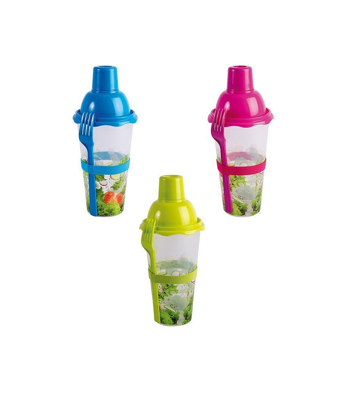 Shaker 0.75ml Contenitore Ciotola Viaggi Per Insalata Frutta Pasta Con Forchetta         