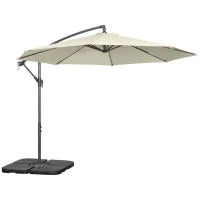 Ombrellone Decentrato a 6 Stecche con Manovella e Base a Croce, in Metallo e Poliestere, Ø292x247 cm, Beige