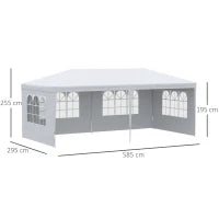 Gazebo da Giardino per Eventi con 4 Pareti Rimovibili con Finestre, 5.8x2.9x2.5m, Bianco