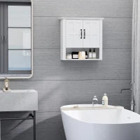 Armadietto 2 Ripiani Montabile a Parete da Parete Cucina Bagno Legno 60x19,8x58cm Bianco
