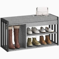 Scaffale per Scarpe con Panca, Scaffale per Corridoio per Scarpe, Mobile Portascarpe con Design a 3 Livelli, per Ingresso, Corridoio, Soggiorno, Camera da Letto, Grigio