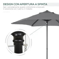 Ombrellone da Giardino 2x2 m a 6 Stecche con Presa d'Aria, in Alluminio, Metallo e Poliestere Grigio Scuro