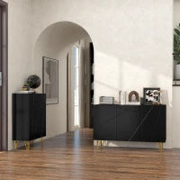 Mobile Contenitore con 2 Armadietti e Ripiano Regolabile, in Truciolato e Metallo, 120x40x75 cm, Nero e Oro