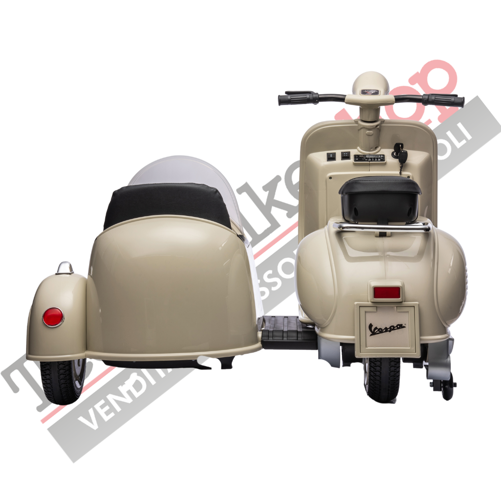 Moto Elettrica Per Bambini Vespa Sidecar Big  12V-Avorio