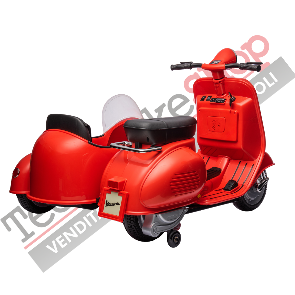 Moto Elettrica Per Bambini Vespa Sidecar Big  12V-Rosso