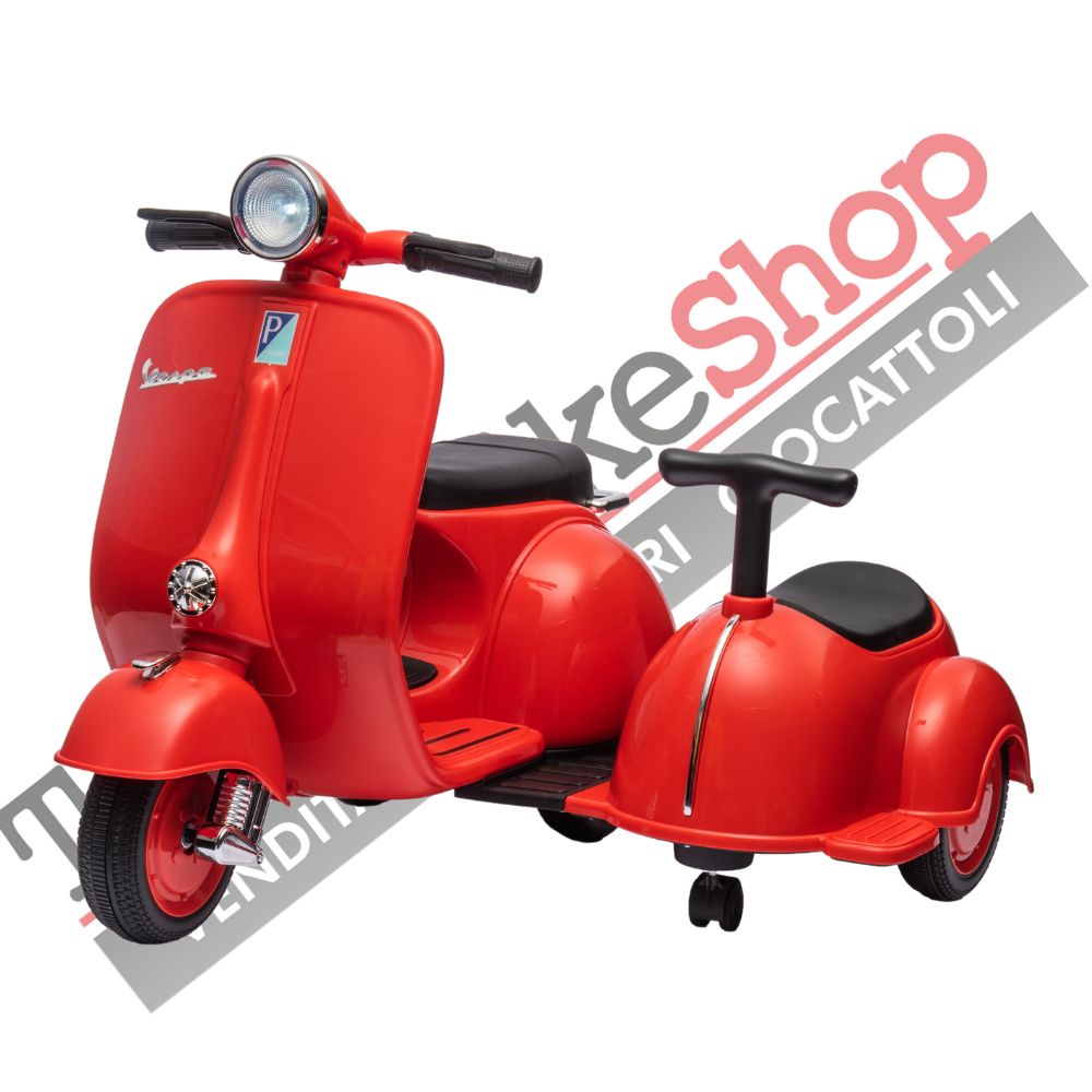 Moto Elettrica Per Bambini Vespa Sidecar Small 6V-Rosso