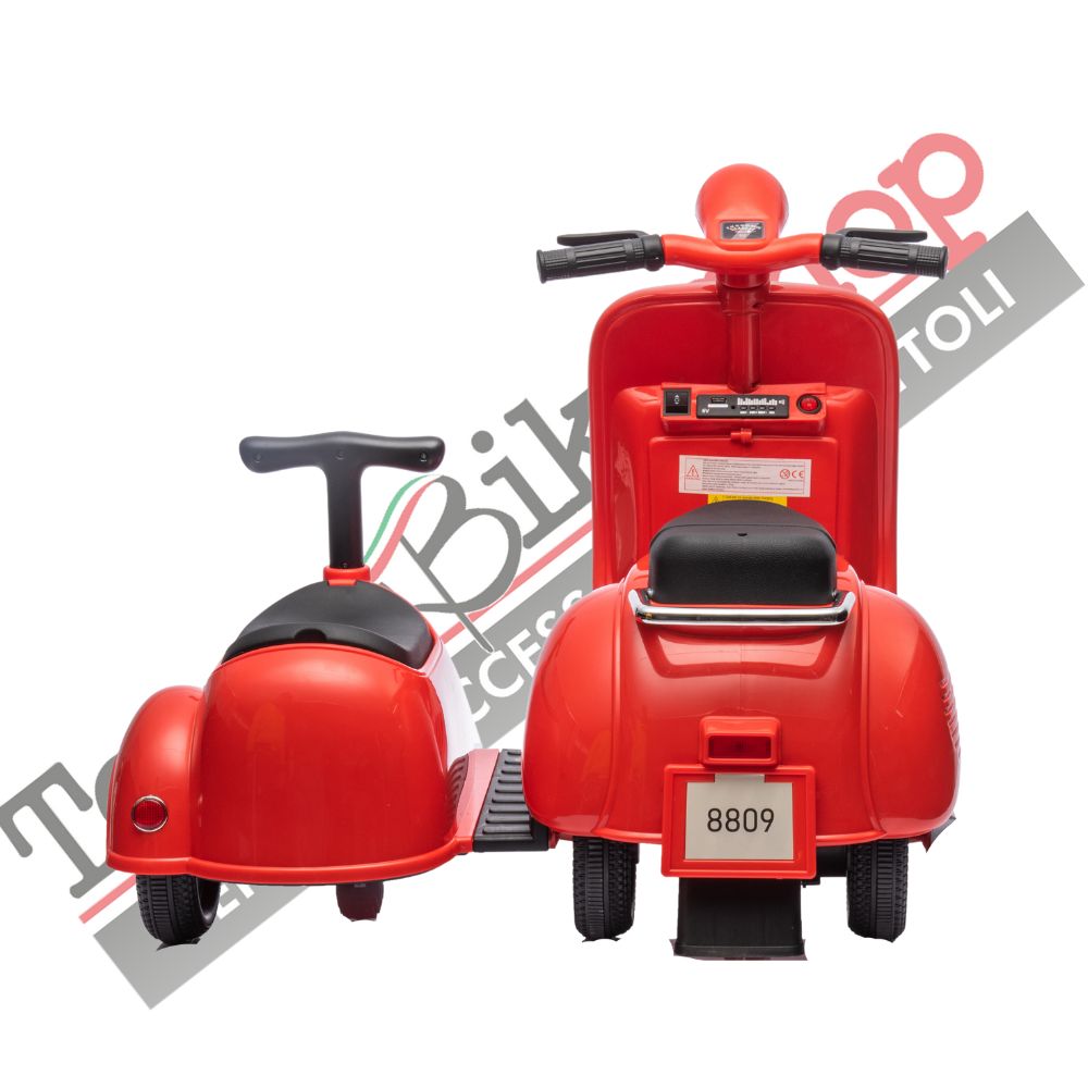 Moto Elettrica Per Bambini Vespa Sidecar Small 6V-Rosso