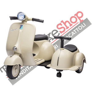 Moto Elettrica Per Bambini Vespa Sidecar Small 6V-Avorio