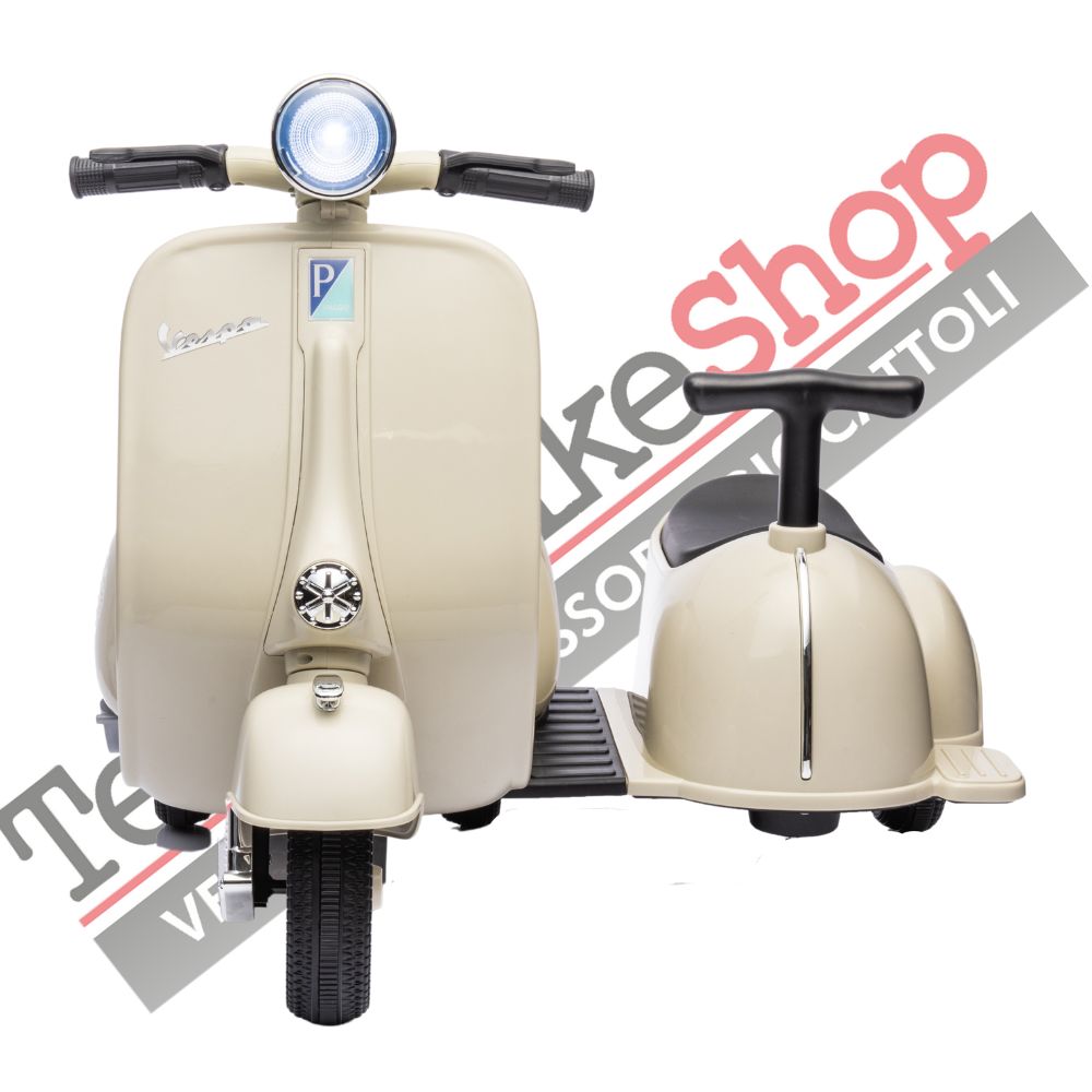 Moto Elettrica Per Bambini Vespa Sidecar Small 6V-Avorio