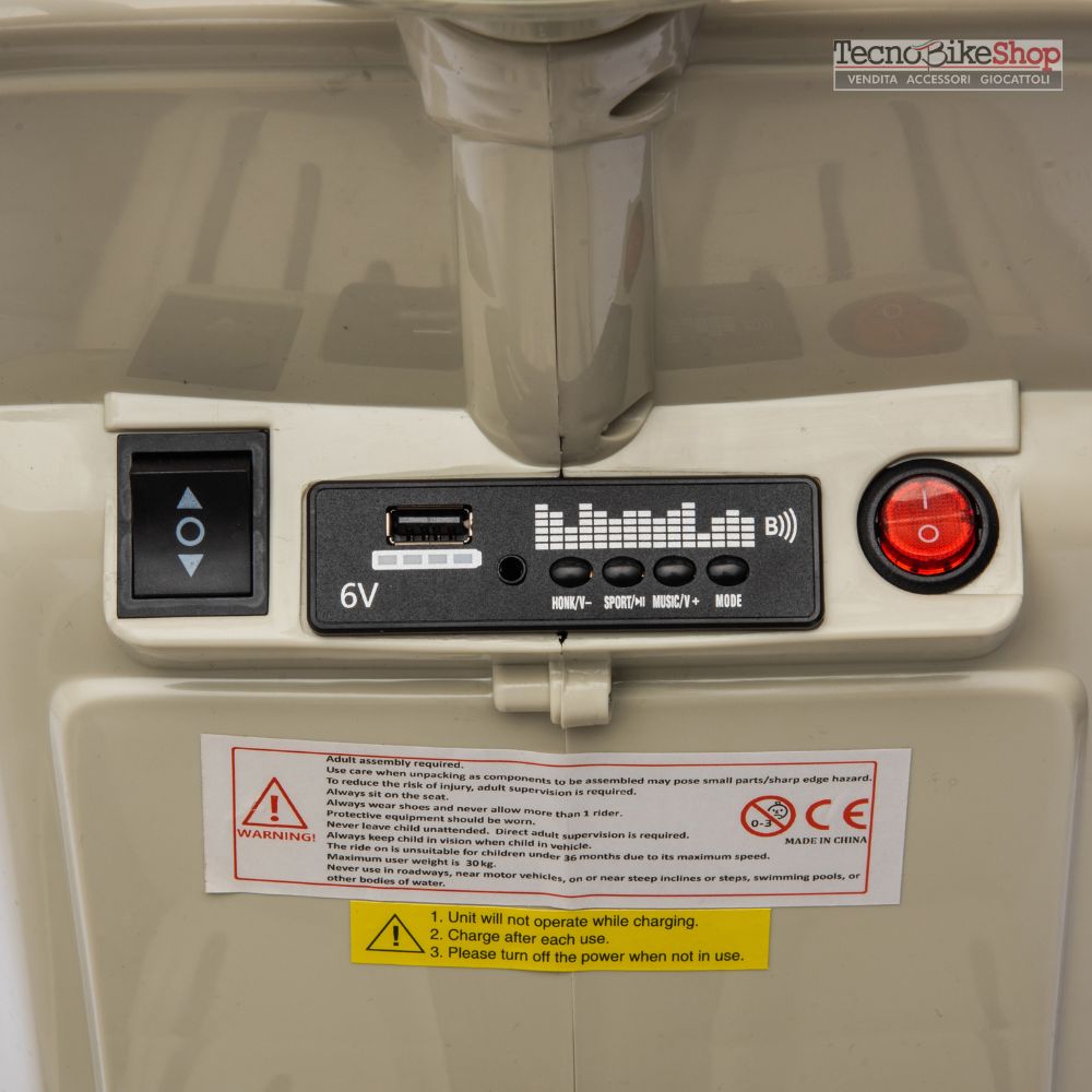 Moto Elettrica Per Bambini Vespa Sidecar Small 6V-Avorio
