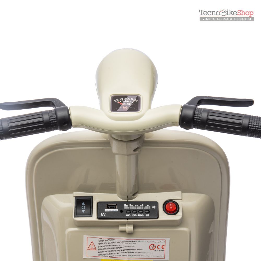 Moto Elettrica Per Bambini Vespa Sidecar Small 6V-Avorio