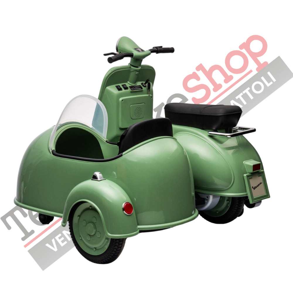 Moto Elettrica Per Bambini Vespa Sidecar Big  12V-Verde