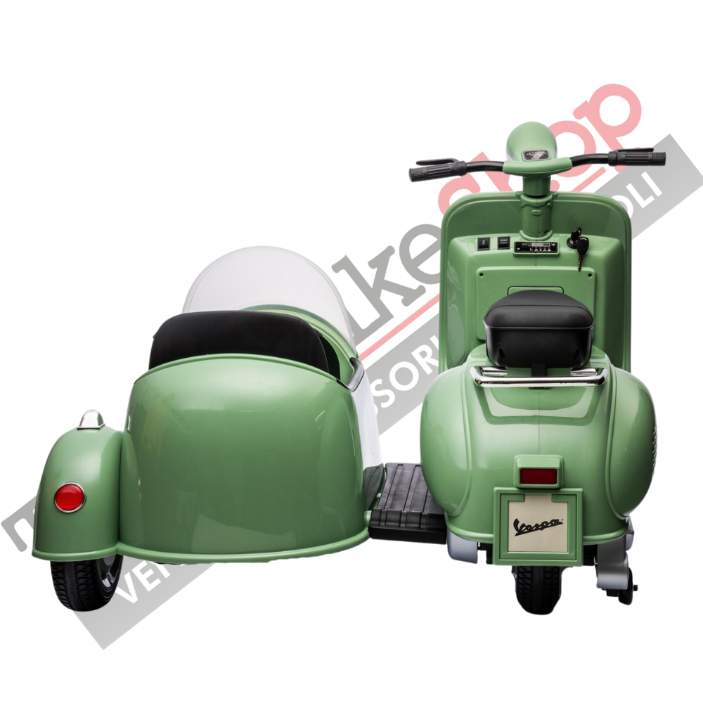 Moto Elettrica Per Bambini Vespa Sidecar Big  12V-Verde