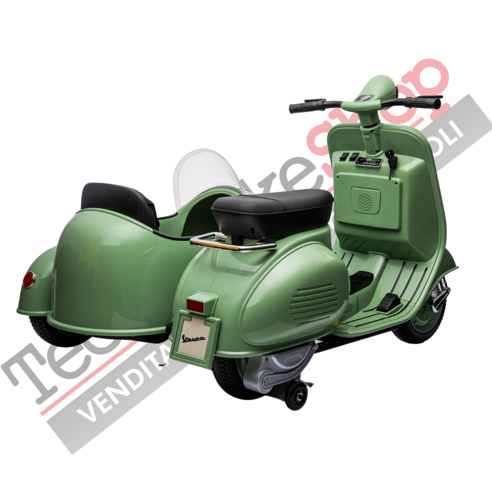 Moto Elettrica Per Bambini Vespa Sidecar Big  12V-Verde