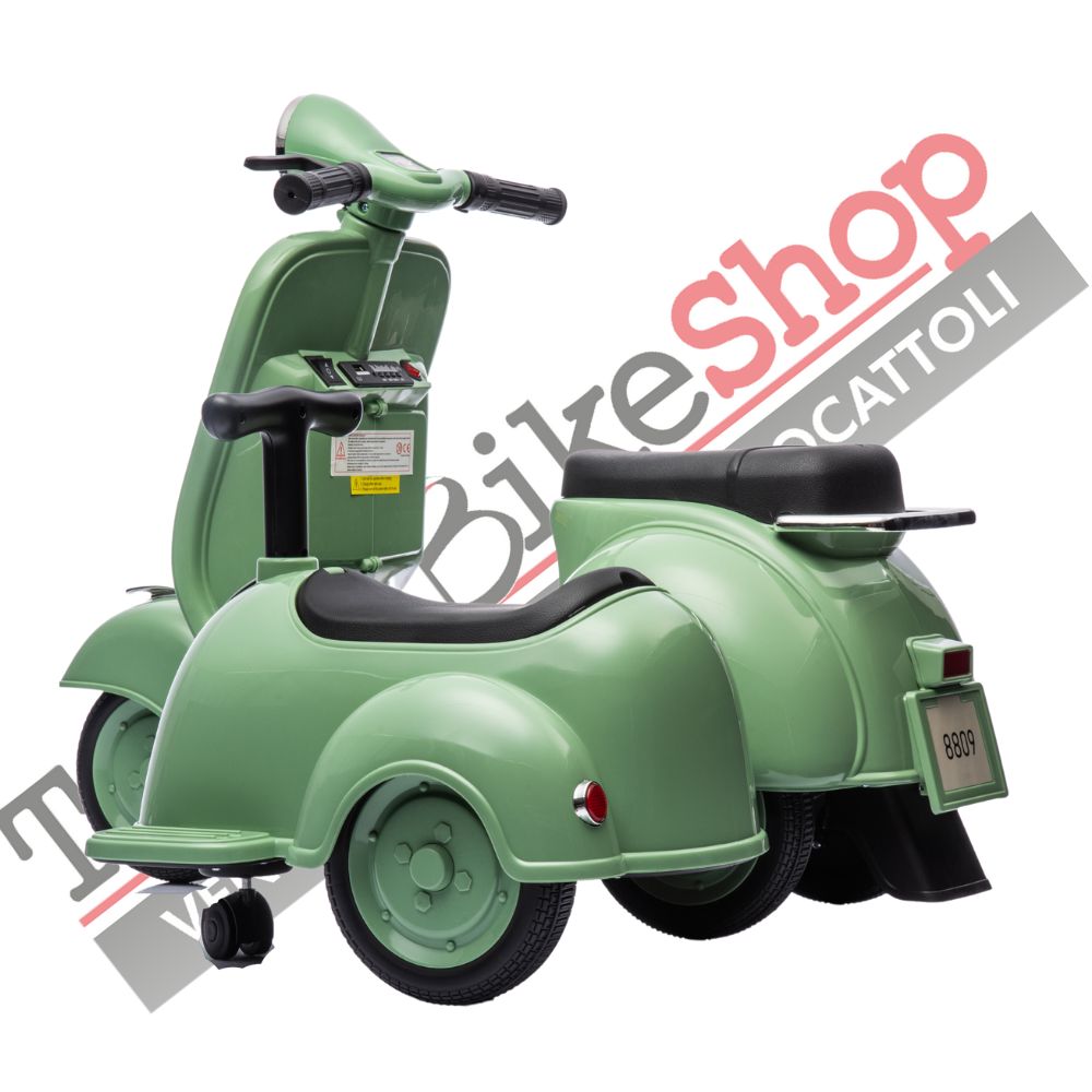 Moto Elettrica Per Bambini Vespa Sidecar Small 6V-Verde