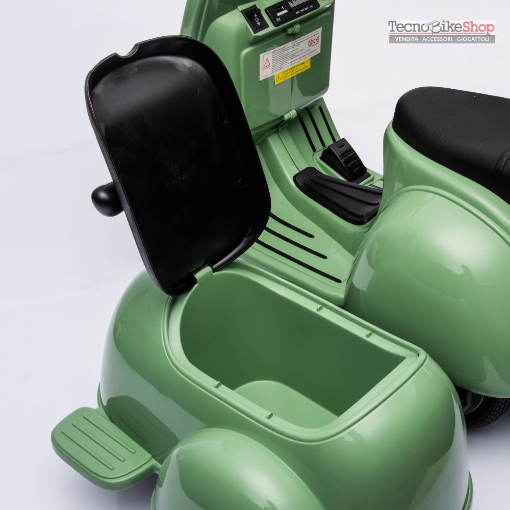 Moto Elettrica Per Bambini Vespa Sidecar Small 6V-Verde