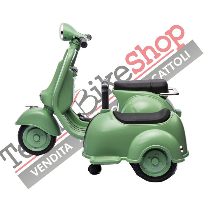Moto Elettrica Per Bambini Vespa Sidecar Small 6V-Verde