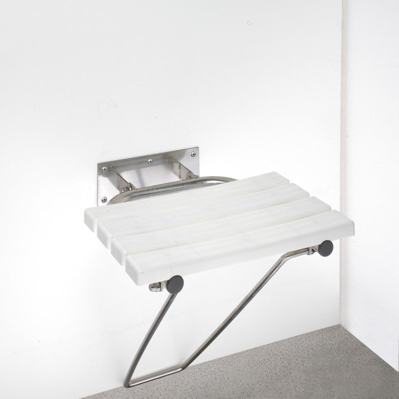 HELP Sedile doccia pieghevole con gamba di sicurezza in acciaio spazzolato