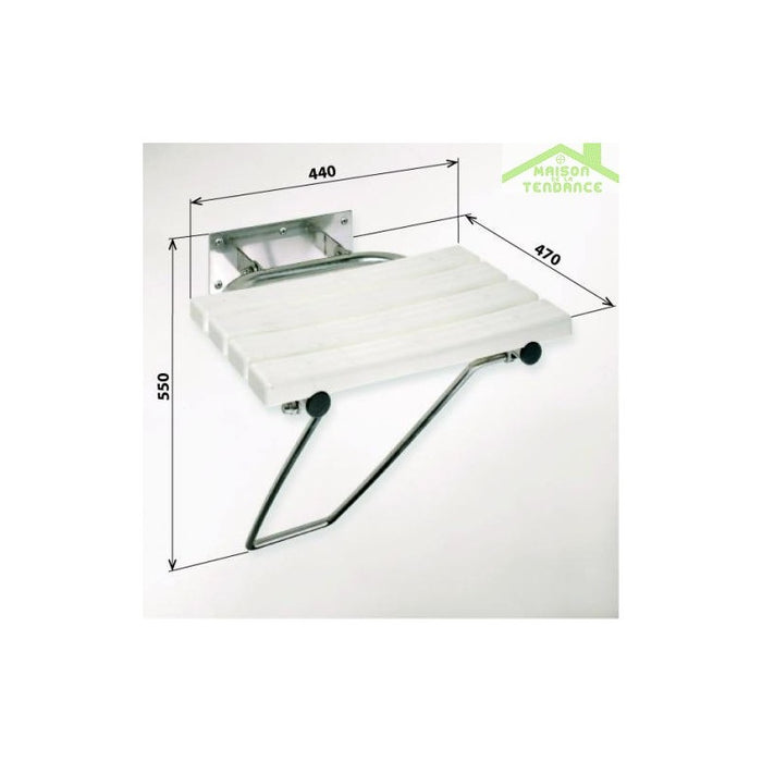 Sedile doccia ribaltabile con gamba di sicurezza in acciaio inox