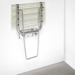 Sedile doccia ribaltabile con gamba di sicurezza in acciaio inox