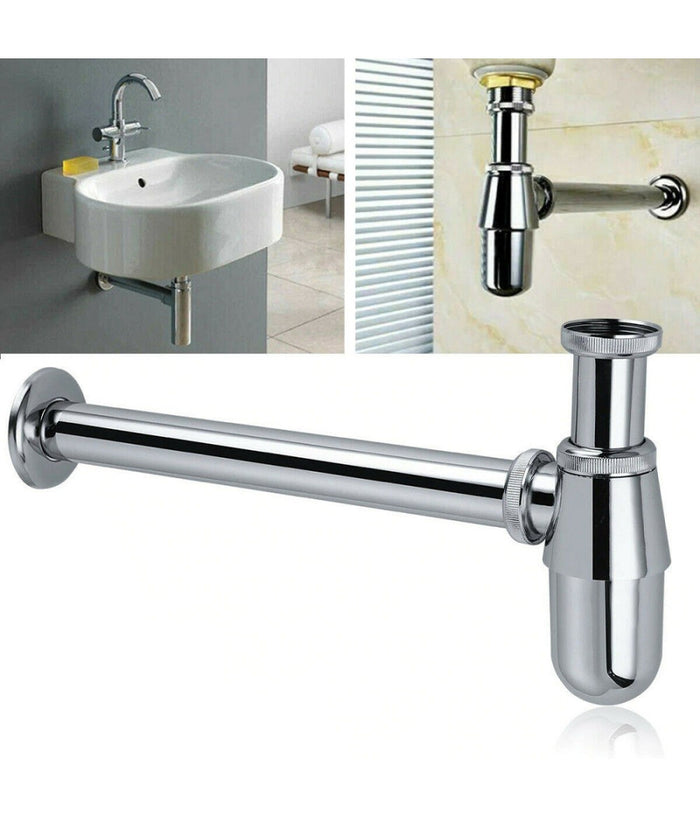 Sifone A Bottiglia Per Lavandino Lavabo Scarico 1" 1/4 Cromato Con Rosone 69373         