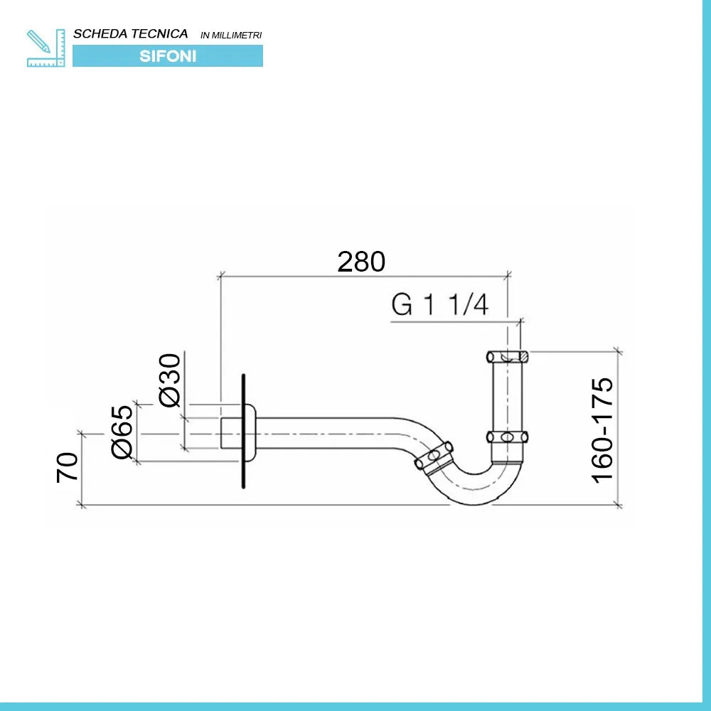 Sifone bidet a S in ottone cromato con attacco universale