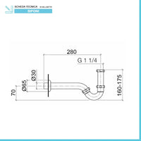 Sifone bidet a S in ottone cromato con attacco universale