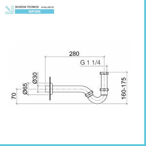 Sifone bidet a S in ottone cromato con attacco universale