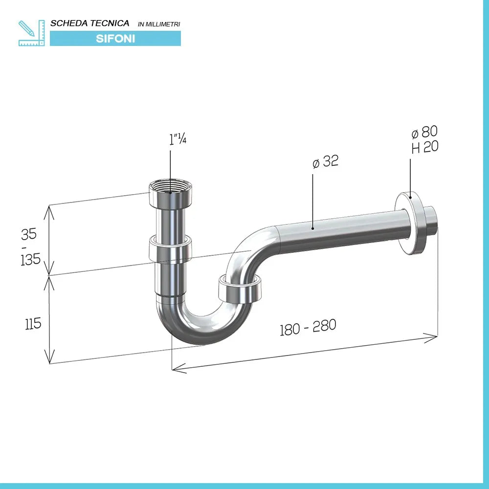 Sifone di scarico per lavabo ad S universale in abs cromato