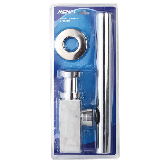 Sifone di scarico quadrato ottone cromato universale regolazione 130/300 mm