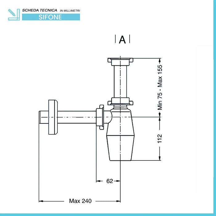 Sifone lavabo a bottiglia raccordo 1 1/4