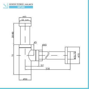 Sifone lavabo a canna tonda cromato completo di piletta click clack universale