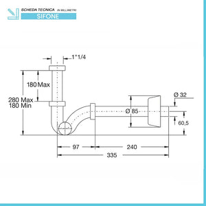 Sifone lavabo e bidet ad S attacco 11/4 ispezione laterale