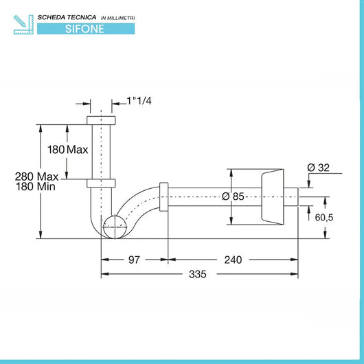 Sifone lavabo e bidet ad S attacco 11/4 ispezione laterale