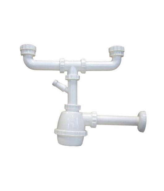 Sifone Moplen Lavello 2 Vie Senza Piletta Attacco Lavandino Lavatrice Scarico         