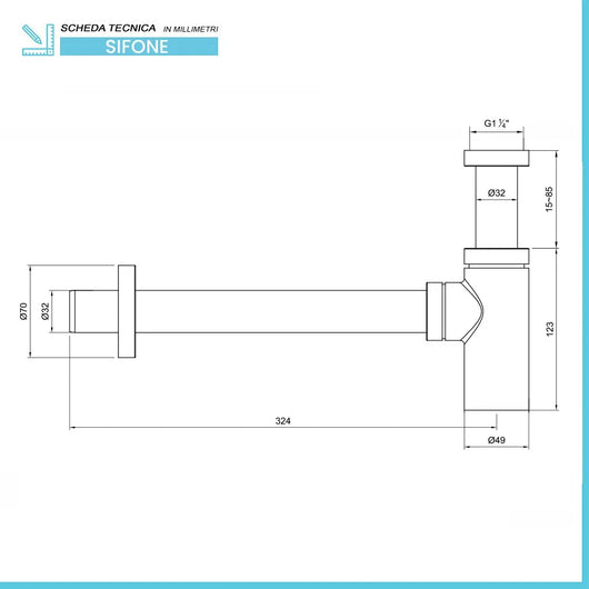 Sifone tondo in ottone cromato 11/4 per lavabi dappoggio o sospesi