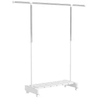 Stendibiancheria Estensibile con Ruote e Freno, Ripiano Porta Scarpe e Struttura in Acciaio Inox, Bianco