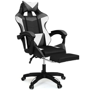 IDMarket - Silla de juego ALEX regulable con reposapiés, reposacabezas y cojines lumbares en negro, blanco y gris