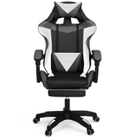 IDMarket - Silla de juego ALEX regulable con reposapiés, reposacabezas y cojines lumbares en negro, blanco y gris