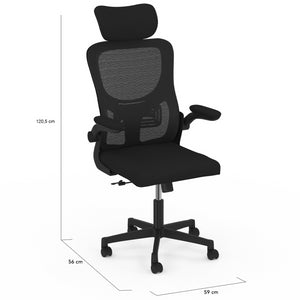 IDMarket - Silla de oficina JAMES en tejido transpirable y reposacabezas con ruedas negras
