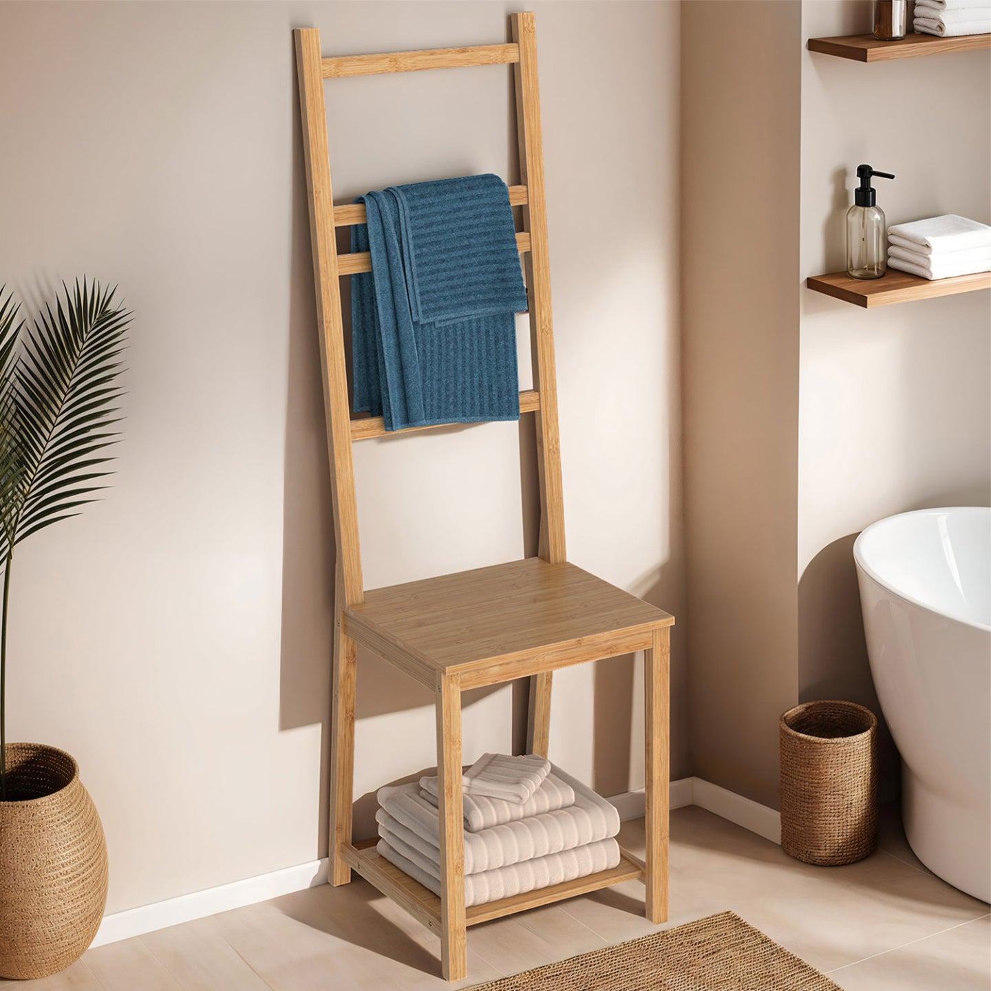 IDMarket - Silla toallero de bambú de 4 niveles LANA