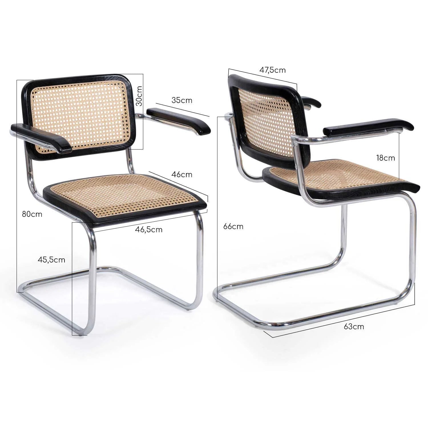 LÚZETE - SILLA WEBSTER CON REPOSABRAZOS NEGRA RATTAN NATURAL