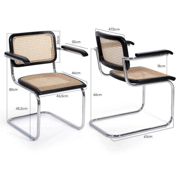 LÚZETE - SILLA WEBSTER CON REPOSABRAZOS NEGRA RATTAN NATURAL